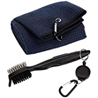 Namvo Kit de limpiador de cepillo y toalla- de doble cara de nailon y acero para palo de golf- cepillo con clip de bucle…